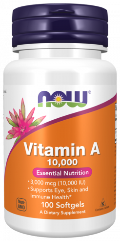 NOW Vitamin А 10,000 Softgels, Витамин А 10000 МЕ, 100 капсул