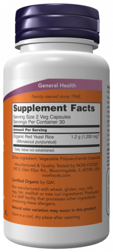 NOW Red Yeast Rice 600 mg, 60 капсул