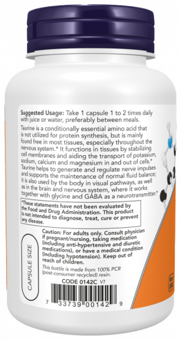 NOW Double Srength Turine 1000 mg, 250 капсул