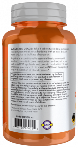 NOW Double Strength Arginine 1000 mg, 180 таблеток