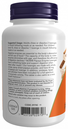 NOW Papaya Enzyme, 180 таблеток
