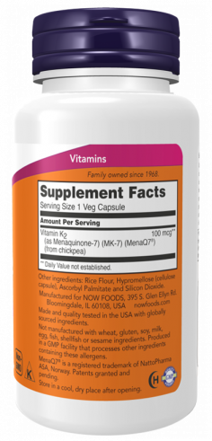 NOW MK-7 Vitamin K-2 100 mcg, МК-7 Витамин К-2 100 мкг, 120 капсул